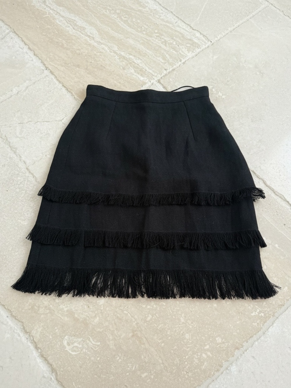 ANDREW GN  Black 100%
Linen Fringe Mini Skirt | Size FR 36 (US 4)